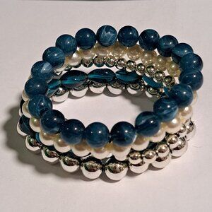 blue, silver and white multistrand bracelet